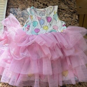 Angel Dear Balloon Print Dress with Pink Tulle Skirt birthday NWOT